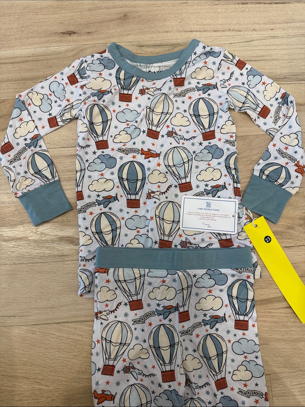 Monkeeroos bamboo Hot Air Balloon Pajama Set Blue toddler 2T new with tag